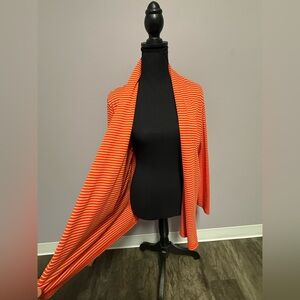 LL BEAN Orange COTTON Stripes CARDIGAN Flyaway SWEATER